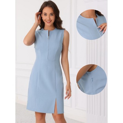 Женские платья INSPIRE CHIC Women's Office Round Neck Sleeveless Zipper Front Midi Dress Blue Medium — фото 2