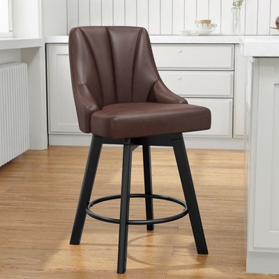 Gikpal Swivel Bar Stools, 24" Counter Height Bar Stools Set of 1, Fabric Upholstered Counter Bar Stools with Solid Wood Legs for Kitchen Island, Brown