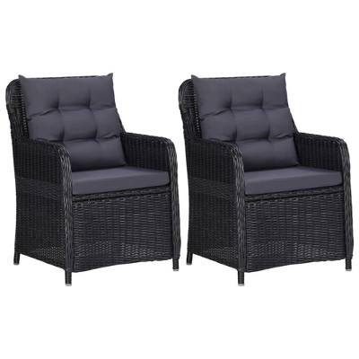 vidaXL Patio Chairs - Poly Rattan Dining Chairs with Cushions Black Steel Frame 2 Pcs