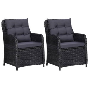 vidaXL Rattan Chair Set of 2 Black and Dark Grey - 1 of 4