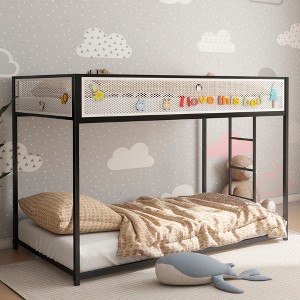 Twin Over Twin Size Bunk Bed with Mesh Guard Rail and Stable Ladder - 1 of 4