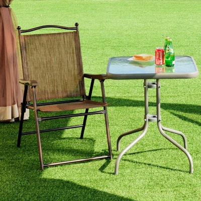 Brown Steel Frame Folding Patio Chairs Set of 2