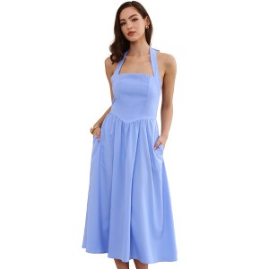 INSPIRE CHIC Women's Off Shoulder Halter Corset High Waist Swing Flowy A-Line Midi Dresses - 1 of 4