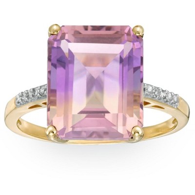 Pompeii3 7 Ct Emerald Cut Amethyst Diamond Ring in 10k Yellow Gold