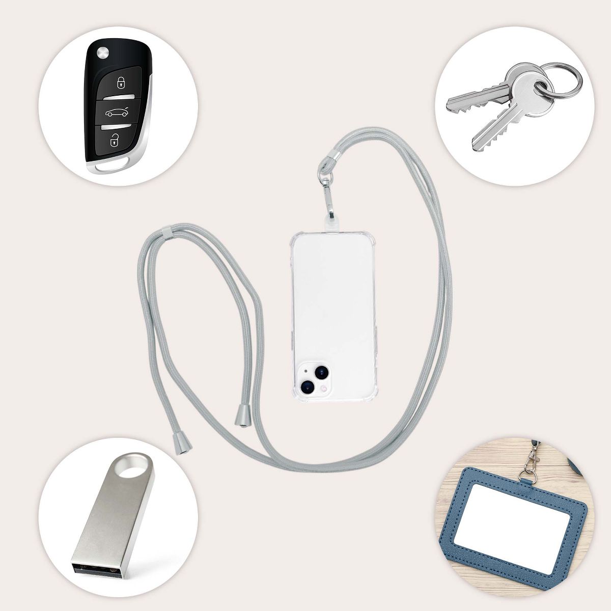 Unique Bargains Adjustable Mobile Phone Strap with Universal Patch Bright Silver Tone 1 Pc - thumbnail 3