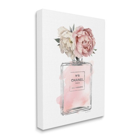 Canvas Wall Art Glam Perfume Chanel Pictures Wall Decor Pink Flowers and Gold Canvas Wall Art Girl Home Decor for Bedroom Wall Bathroom Set Room