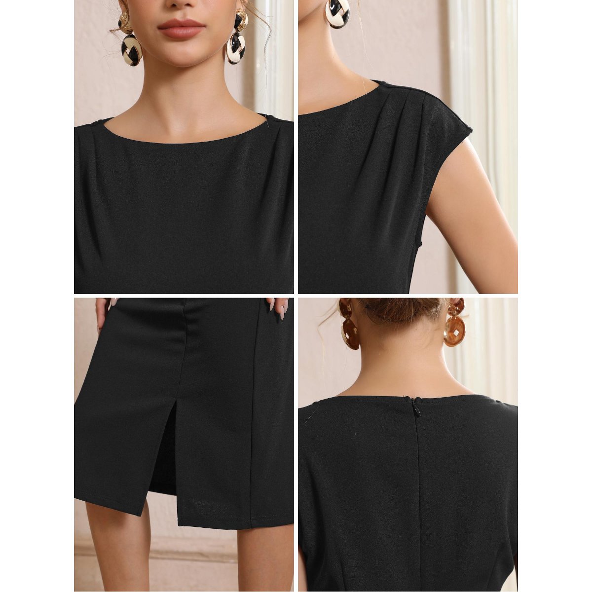 Женские платья INSPIRE CHIC Women's Sheath Sleeveless Boat Neck Ruched Midi Formal Work Dresses X-Large Black — фото 5