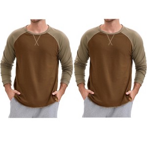 INSPIRE CHIC Men's Long Sleeve Tops Color Block Casual Raglan T-Shirt 2 Paacks - 1 of 4