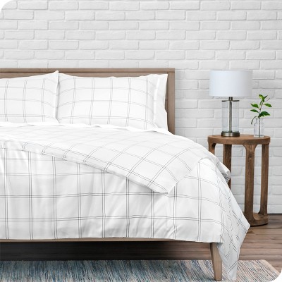 Twin/Twin XL Modern Plaid White/Grey Microfiber Duvet Set