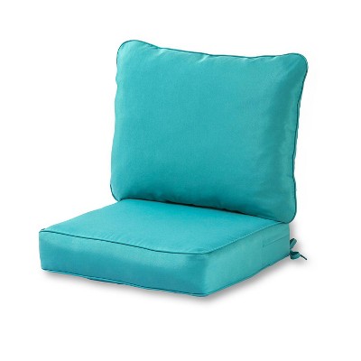 Greendale Home Fashions Deep Seat Durable Overstuffed Outdoor Chair Furniture Cushion Set with Tufted Stitching and Ties, Teal