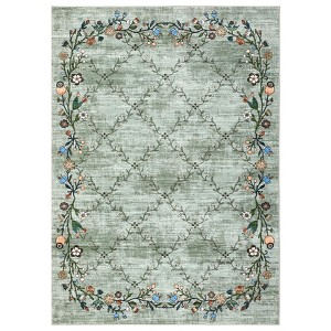 Washable Modern Floral Print Area Rugs for Living Room Bedroom, Indoor Farmhouse Home Decor Carpet for Dining Room Office - 1 of 4