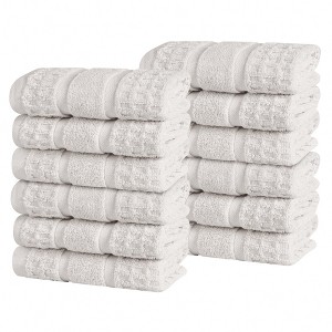 Zero Twist Cotton Waffle Honeycomb Medium Weight Face Towel Washcloth Set of 12 by Blue Nile Mills - 1 of 4