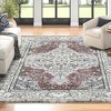 Washable Black Vintage Floral Area Rug ¨C Non-Slip, Thin & Foldable Distressed Traditional Carpet - 3 of 4
