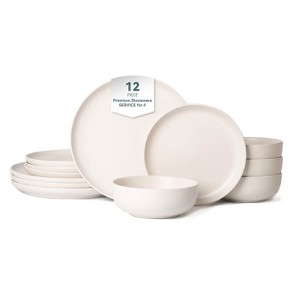 FONTOI 12-Piece Stoneware Dinner Plates, Stackable Bowls Sets for 4, Dinner Plates Bowls Set for Home, Kitchen, White, 10"*0.7"*10" - 1 of 4