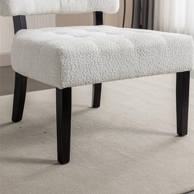 Brown Faux Leather Tufted Slipper Chair with Wood Legs
