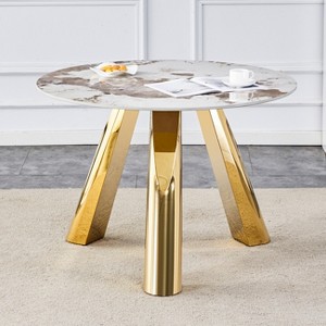 Maggift Patio End Tables, Modern Marble-Style Round Dining Table, Round White Dining Table for 4 for Dining Room, Office, Lounge, White, 42"*42"*29.5 - 1 of 4