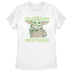 Women's Star Wars The Mandalorian Grogu St. Patrick's Day The Luck is Strong With This One T-Shirt - 1 of 4