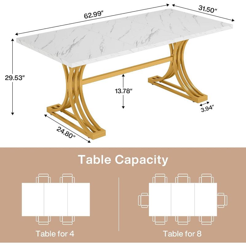 Tribesigns 63-inch Rectangular Dining Table for 4 to 6, Modern Dinner Table for Dining Room, Kitchen, Living Room, 3 of 9
