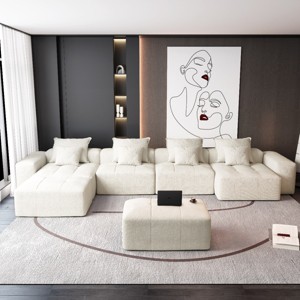 8 PCS Modern Oversized Modular Sofa, DIY Layout Sofa with Ottoman and Armrest, Tufted Sofa with Chenille Fabric Pillows-Baofuwish - 1 of 4