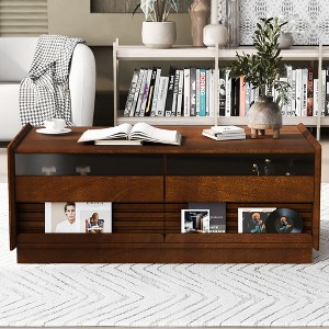 QingMoon Wood Coffee Table, Modern Rectangle Center Table with 4 Drawers, 2 Display Shelves and Fluted Style for Living Room, Office - 1 of 4