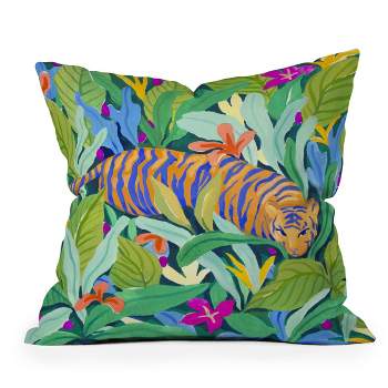 16"x16" SunLee Art Colorful Jungle Square Throw Pillow Green - Deny Designs