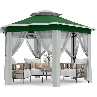 13x13 Pop Up Gazebo Outdoor Hexagonal Canopy Tent with Mosquito Netting Sides Instant Patio Canopy Shelter