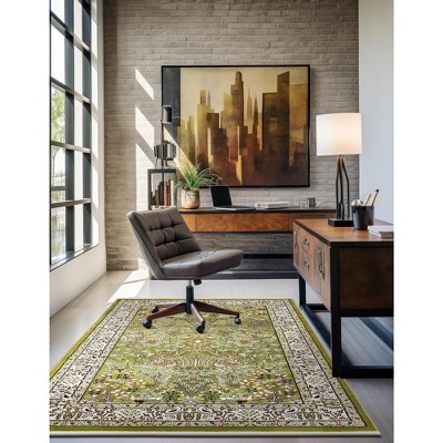 Green Rectangular Persian-Style Stain-Resistant Area Rug