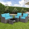 Costway 4PCS Patio Rattan Furniture Set Sofa Table W/Storage Shelf Red\Gray Cushion - 3 of 4