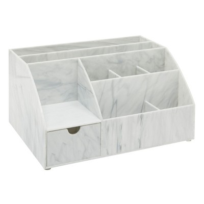 Juvale White Marble Desk Organizer with Drawers (10 x 7.25 x 5 In)