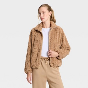 Women's Cable Knit Texture High Pile Fleece Jacket - All In Motion™ - 1 of 4