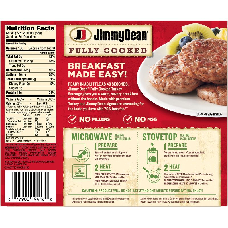 Jimmy Dean Fully Cooked Turkey Sausage Patties - 9.6oz/8ct, 3 of 10
