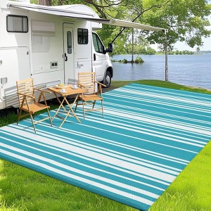 Outdoor Rug Waterproof Patio Rug, Reversible Plastic Outside Carpet, Striped Camping Straw Rugs, for RV Deck Balcony Backyard - 1 of 4