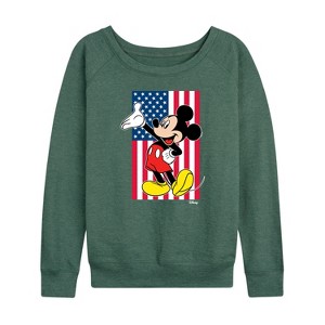 Women's - Disney - Mickey Flag Lightweight French Terry Wide Neck Long Sleeve Shirt - 1 of 4