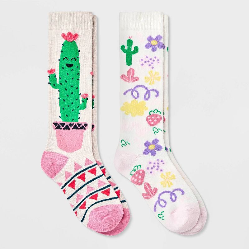 Girls&#39; 2pk &#39;Cactus&#39; Knee High Socks - Cat &#38; Jack&#8482; Pink, 1 of 5
