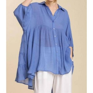 Women's Sheer Collared Button Down Tunic Top - umgee - 1 of 4