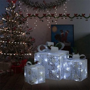 Aghana Digitals 3-Piece LED Lighted Christmas Gift Boxes Set, White Fabric with 60 Cool White LEDs, - 1 of 4