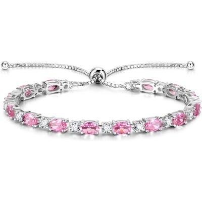 Sterling Silver Birthstone Tennis Bracelet, Bolo Adjustable Chain Fine Jewelry, Birthday Gift for Women Mom Wife