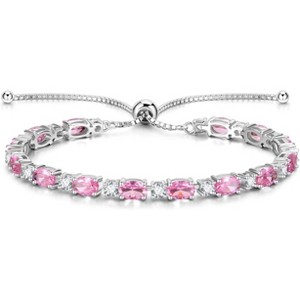 Sterling Silver Birthstone Tennis Bracelet, Bolo Adjustable Chain Fine Jewelry, Birthday Gift for Women Mom Wife - 1 of 4