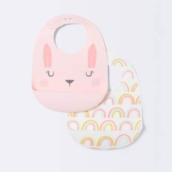 Silicone Bib with Decal - 2ct - Cloud Island™ Rabbit/Rainbow