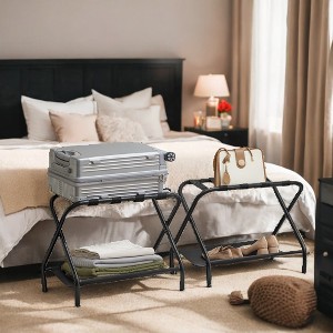 Luggage Rack with Fabric Storage Shelf, Suitcase Stands, Luggage Stand, Foldable Steel Frame, Holds up to 110 lb, 27.2 x 15 x 20.5 Inches - 1 of 4