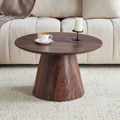 Modern style coffee table, featuring wood grain veneer, classic round coffee table and side table set, simple living room, office center table,brown