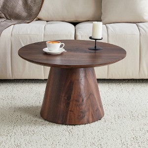 Modern style coffee table, featuring wood grain veneer, classic round coffee table and side table set, simple living room, office center table,brown - 1 of 1