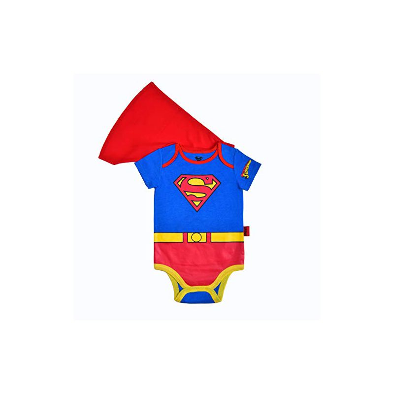 Warner Bros Baby Boy's Superman Graphic Printed Short Sleeve Bodysuit Creeper with Cape and Cap for infant, 5 of 7