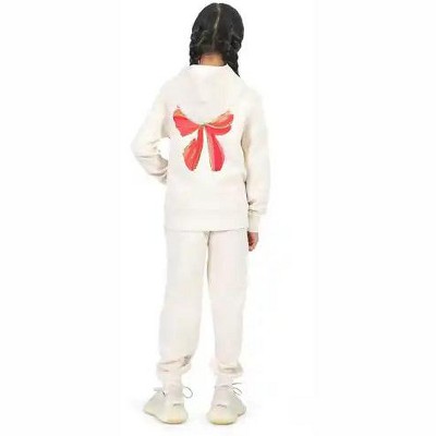 Everyday Kids Christmas Collection Festive Red & Gold Bow Girls Zip Up Hoodie – Holiday Sweatshirt - Off-White