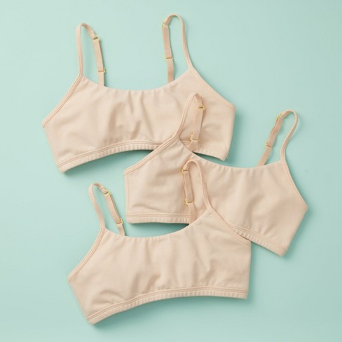 Yellowberry Girls' 3pk Best Cotton Starter Bras With Convertible Straps -  Medium, Beige : Target