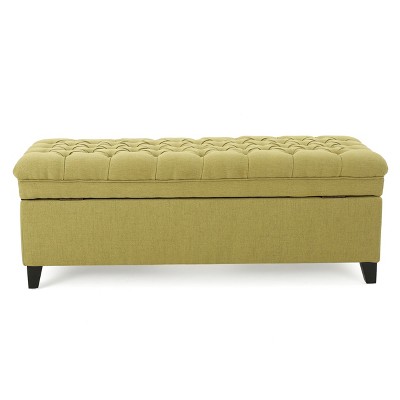 OUTSUPPLY Fabric Storage Ottoman with Birch Legs, Multi-Functional Seat & Hidden Storage, Easy Assembly