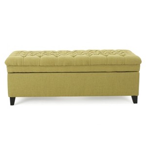 OUTSUPPLY Fabric Storage Ottoman with Birch Legs, Multi-Functional Seat & Hidden Storage, Easy Assembly - 1 of 4