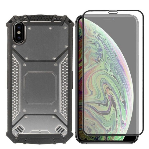 Insten With Tempered Glass Screen Protector Aluminum Hybrid Metallic Tpu Case For Apple Iphone Xs Max Gray Black By Eagle