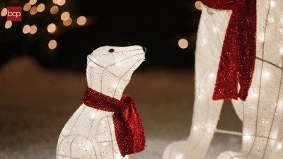 Large Lighted Polar Bear Family with Red Scarves