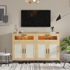 Whizmax Sideboard Buffet Cabinet With Power Outlet & LED Light, Kitchen Storage Cabinet With 2 Fluted Drawers & 4 Rattan Doors,for Kitchen,Dining Room - 3 of 4